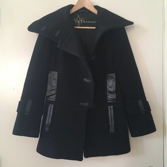 Mackage Wool Peacoat with Leather Trim - Picture 1 of 7